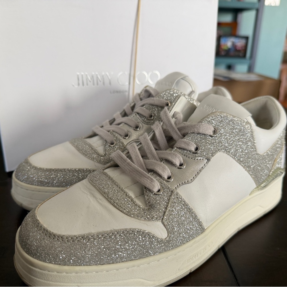 Jimmy Choo White and Silver Hawaii Sneakers as 41